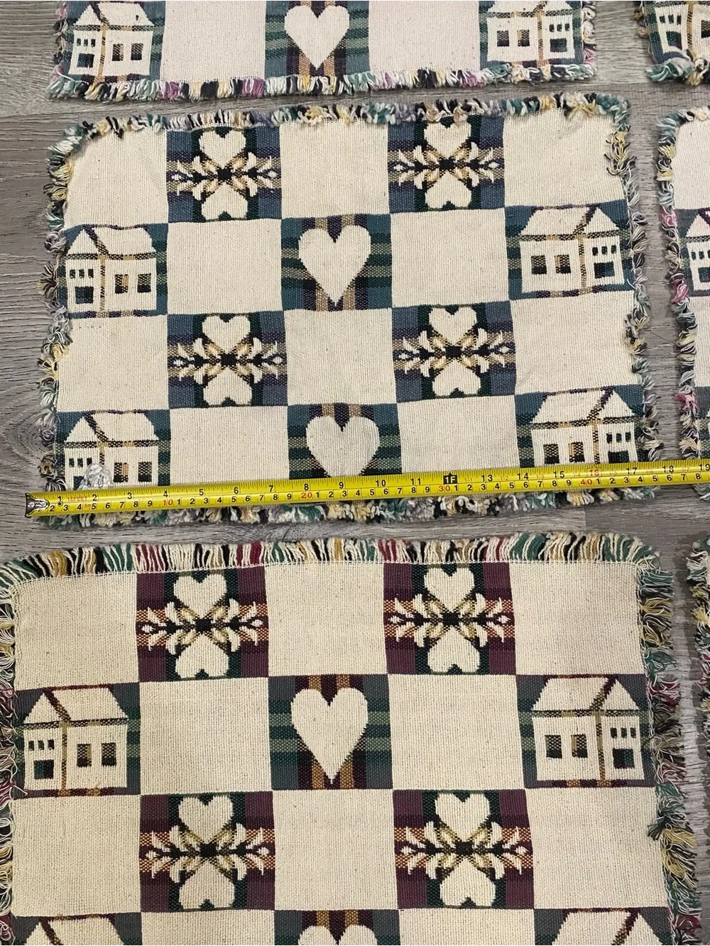 Vintage Park B Smith Woven Tapestry Placemats Set of 6 Houses Hearts